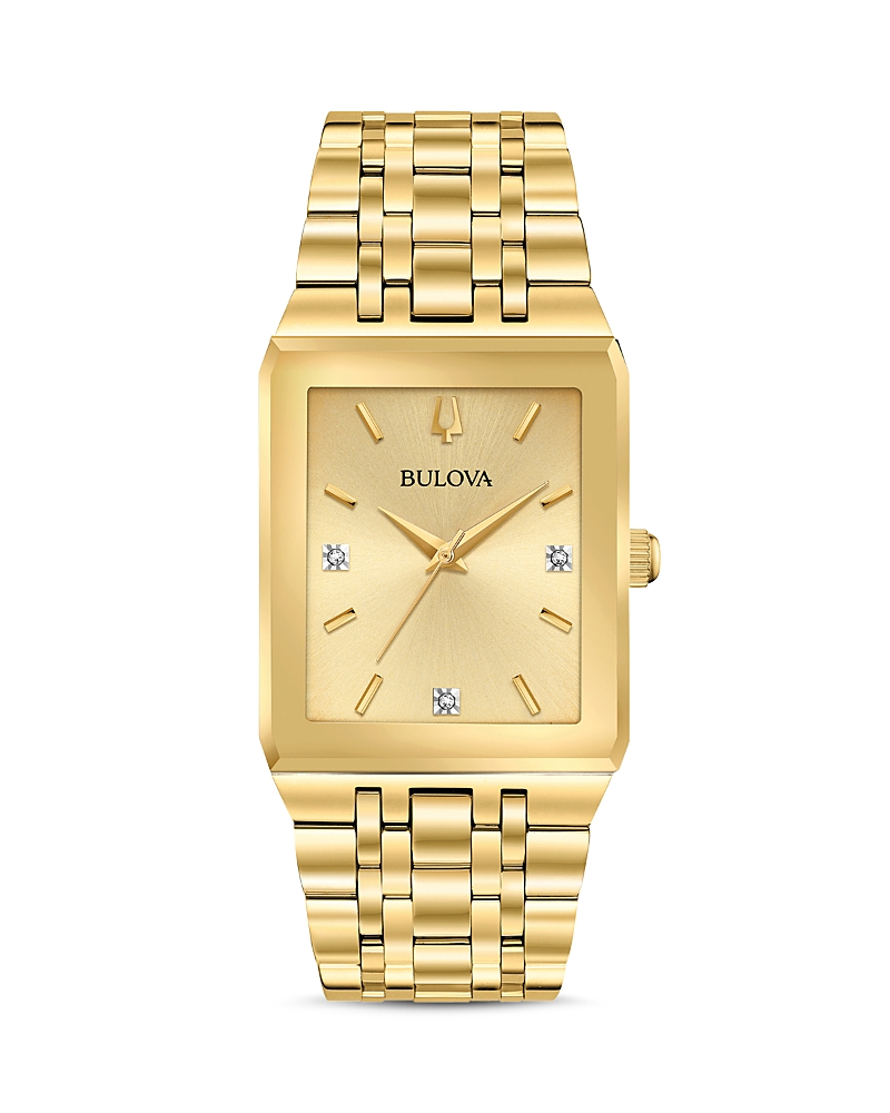 Bulova Quadra Mens Stainless Steel Bracelet Watch 97d120 In Gold
