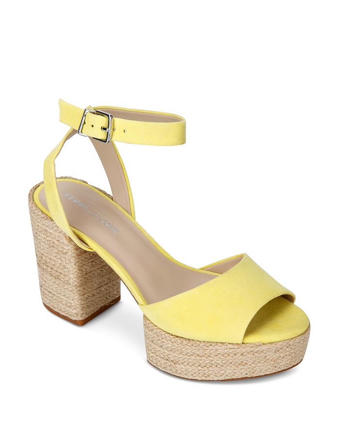Kenneth Cole Women's Phoenix High Block Heel Platform Sandals In Lemon Suede