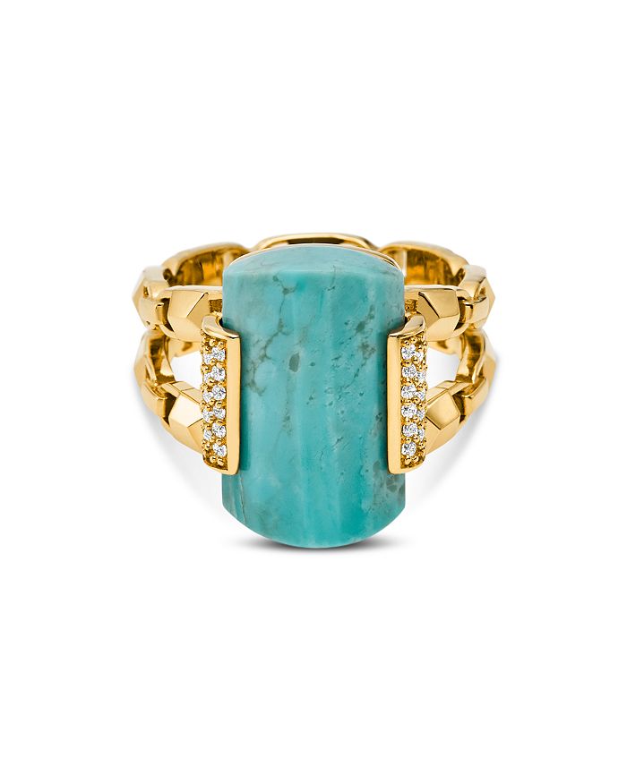 Michael Kors Statement Ring In 14k Gold-plated Sterling Silver Or 14k Rose Gold-plated Sterling Silver In Turquoise/gold