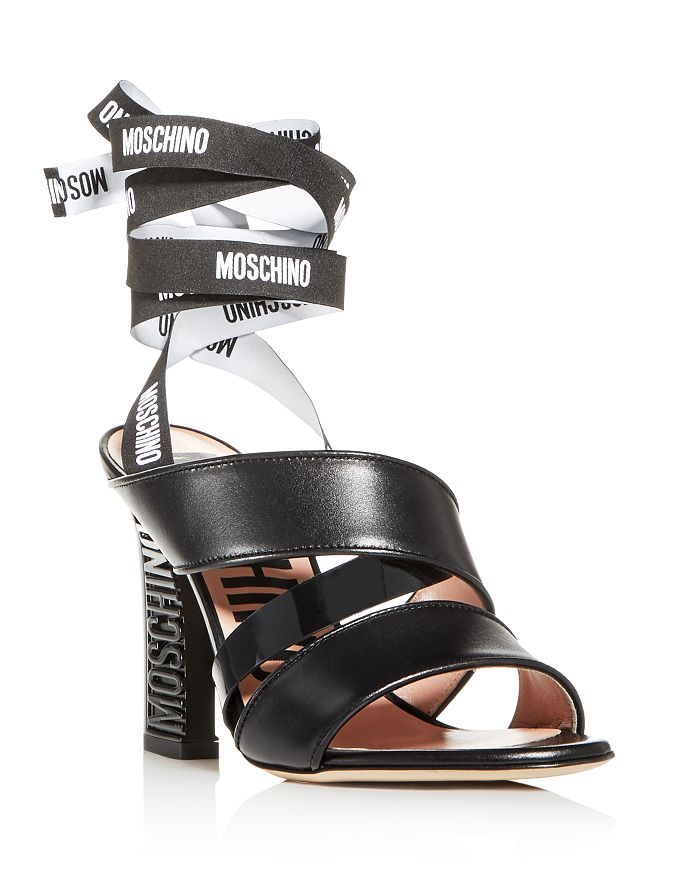 Moschino Women's Logo Ankle-wrap High-heel Sandals In Black