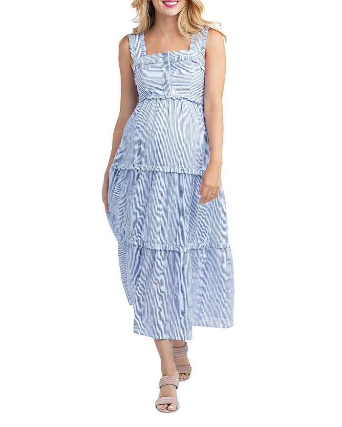 Nom Maternity Emma Tiered Striped During & After Dress In Stripes