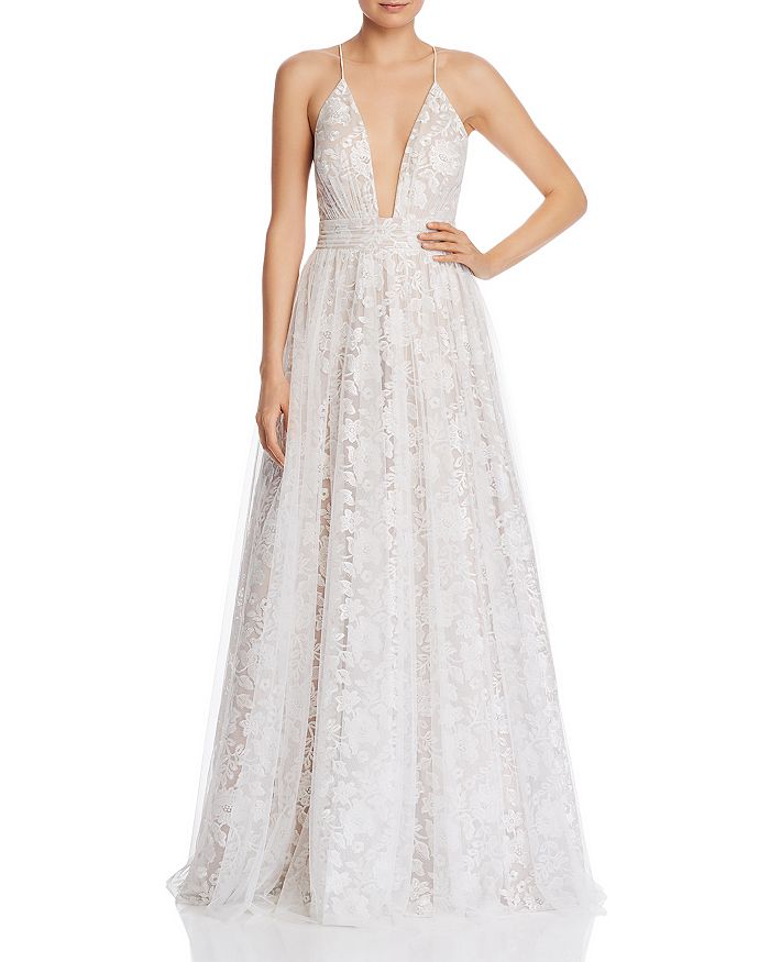 Aidan Mattox Aidan By  Embroidered Mesh Gown - 100% Exclusive In Ivory/nude