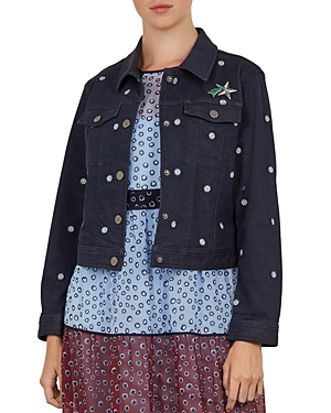 TED BAKER COLOUR BY NUMBERS CAVCA EMBROIDERED DENIM JACKET IN MID WASH,WMO-CAVCA-WH9W