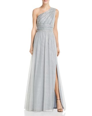 Adrianna Papell One shoulder Beaded Lace Gown In Blue ModeSens