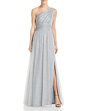 ADRIANNA PAPELL EMBELLISHED ONE-SHOULDER GOWN,AP1E202932