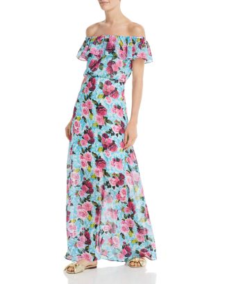 Betsey Johnson Drowning Roses Off-the-Shoulder Maxi Dress | Bloomingdale's