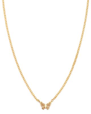 14K Yellow Gold Itty Bitty Butterfly Charm Necklace, 16"