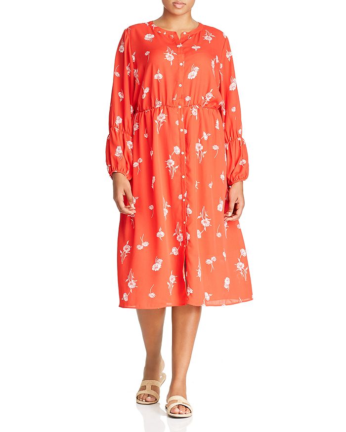 B Collection by Bobeau Curvy Diane Floral Print Button-Front Dress ...