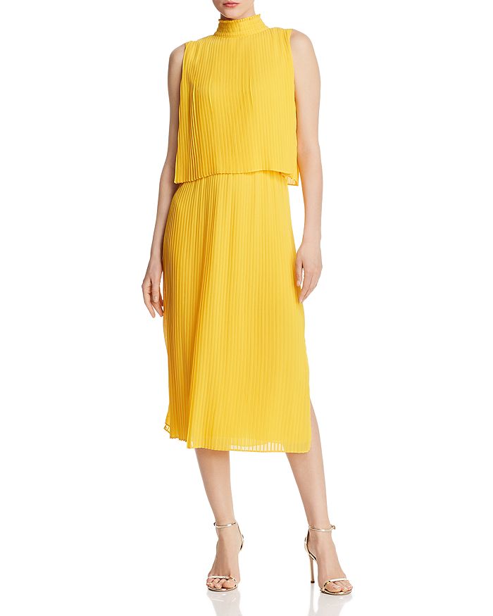 Opt Priza Pleated Dress In Yellow