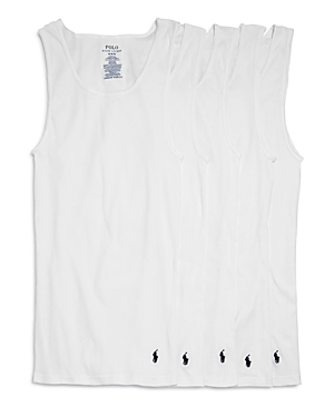 Shop Polo Ralph Lauren Cotton Ribbed Classic Fit Tanks, Pack Of 5 In White