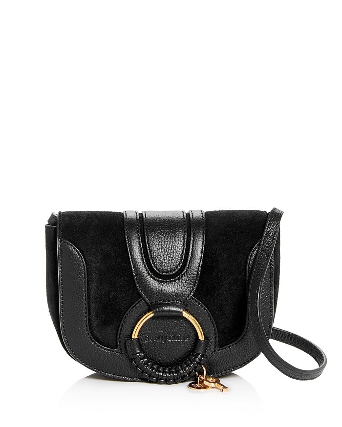 See By Chloé See By Chloe Hana Mini Suede & Leather Crossbody In Black/gold