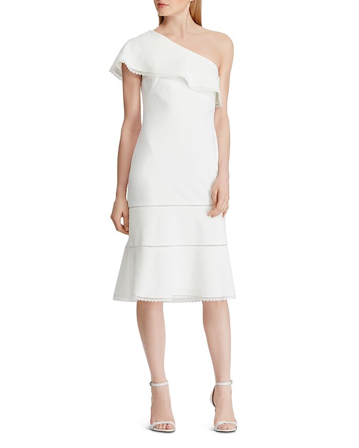 Ralph Lauren Lauren  One-shoulder Crepe Dress In Chic Cream