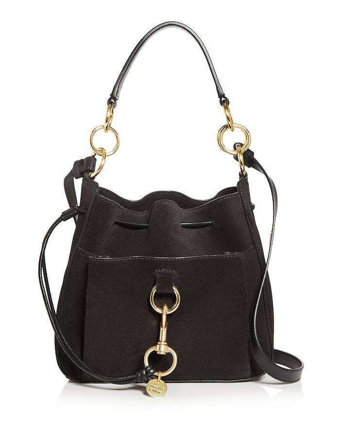 See By Chloé See By Chloe Tony Suede And Leather Shoulder Bag In Black/gold