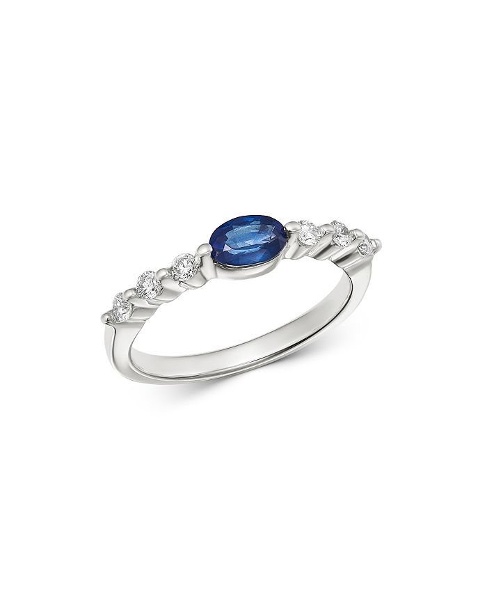 Bloomingdale's Oval Blue Sapphire & Diamond Band In 14k White Gold - 100% Exclusive In Blue/white