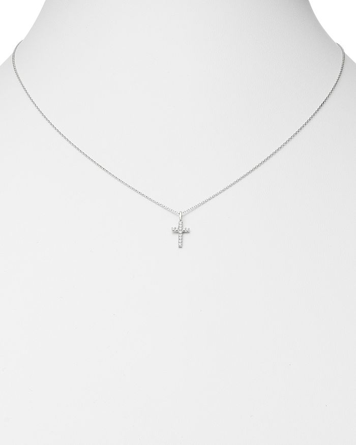 Shop Bloomingdale's Micro-pave Diamond Mini Cross Necklace In 14k White Gold, 0.08 Ct. T.w. - 100% Exclusive