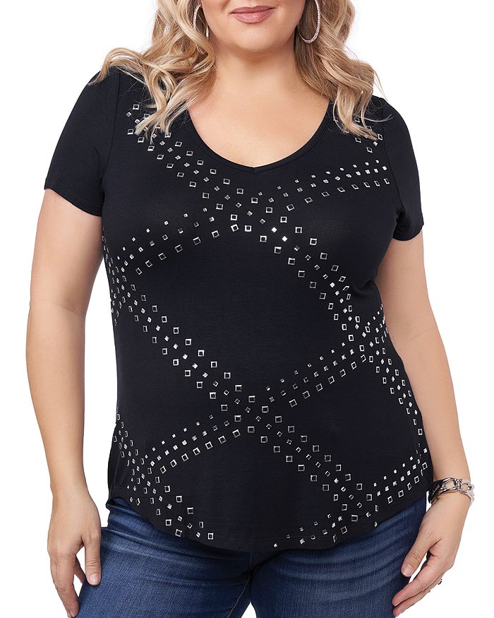 Belldini Plus Short Sleeve Studded Top Bloomingdale s