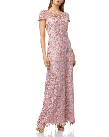 js collections illusion embroidered capelet gown