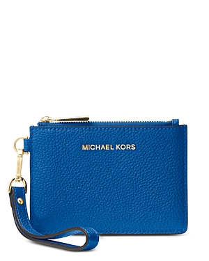Michael Michael Kors Small Leather Wristlet In Grecian Blue/gold