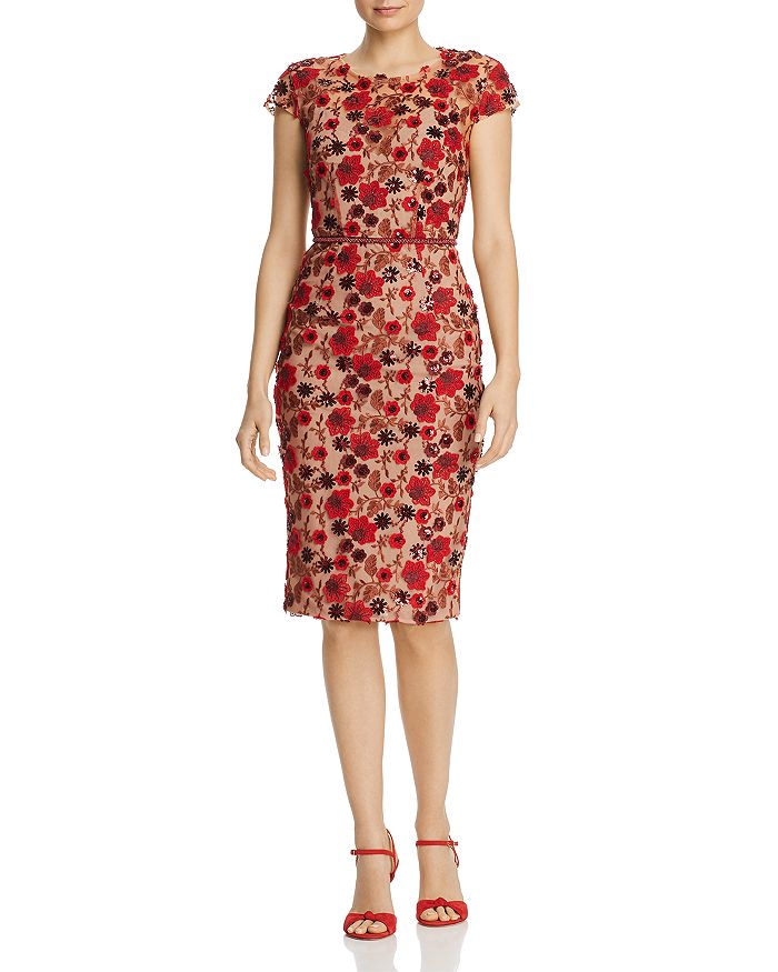 Bronx And Banco Della Rouge Embroidered Floral Sheath Dress In Red ...