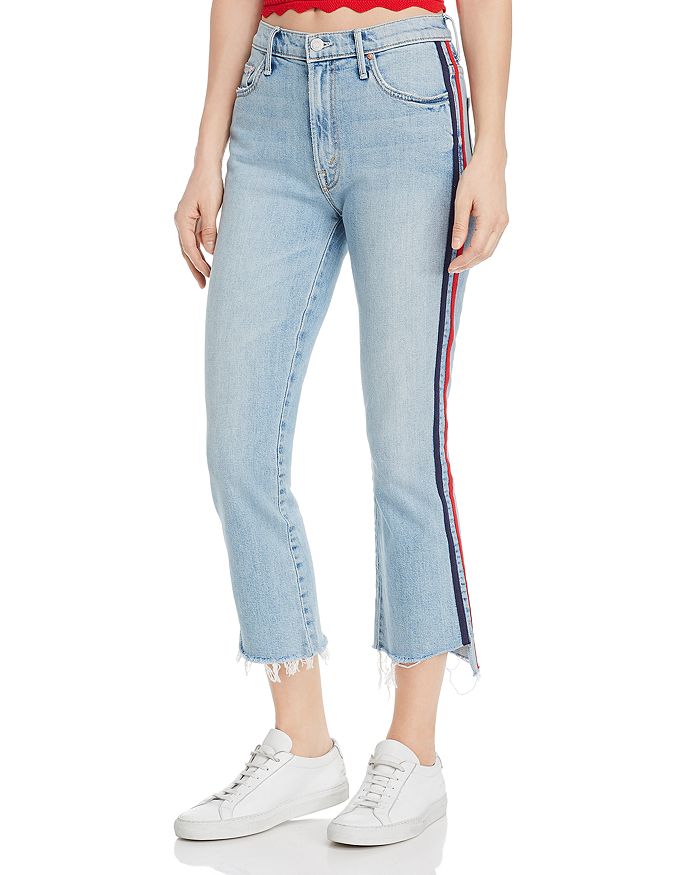 MOTHER The Insider Track Stripe Cropped Flared Jeans in Thanks, Again Racer,1157-259