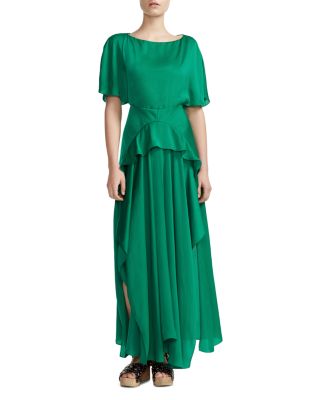 green emerald velvet dress Maje Midi Dress Rayelle Green Floral Print Crepe Size 2 – Celebrity Owned main image 1