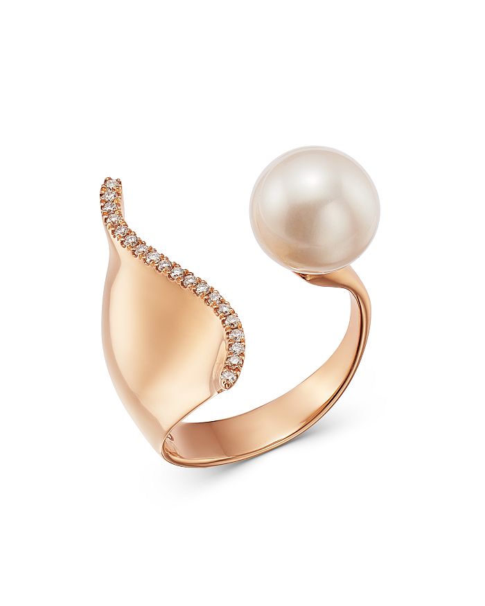 Own Your Story 14k Rose Gold Fluidity Pearl & Diamond Open Ring In White/rose Gold