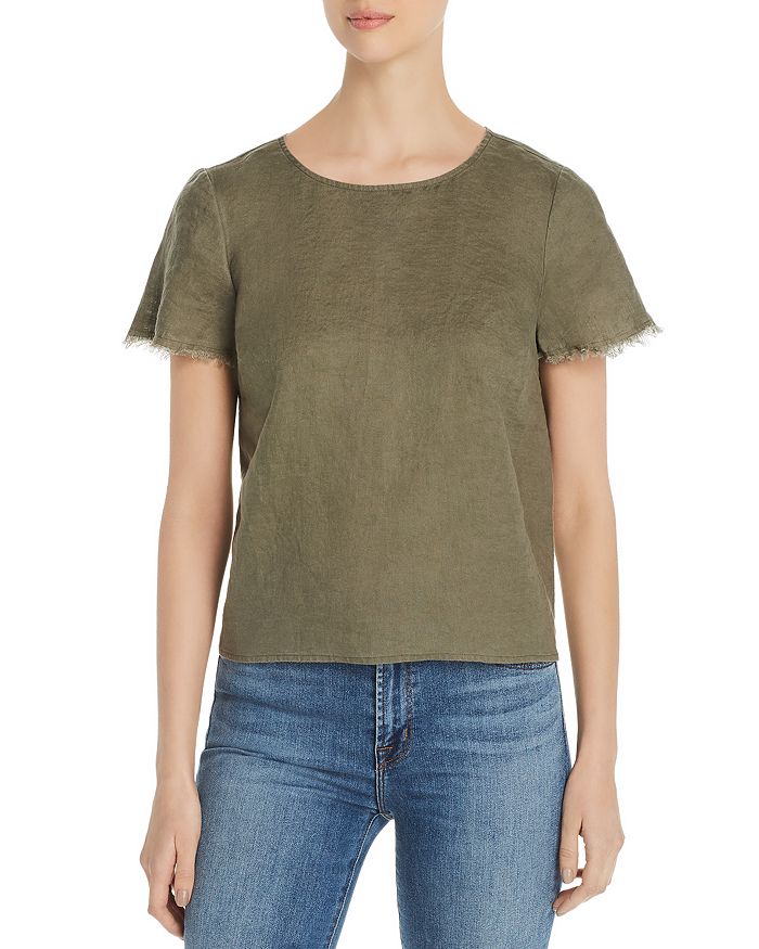 Vince Camuto Frayed-sleeve Linen Tee - 100% Exclusive In Dusty Sage
