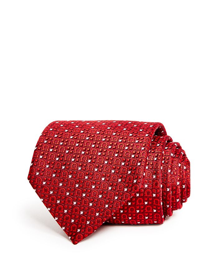 Ferragamo Formia Woven Gancini Classic Silk Tie In Red