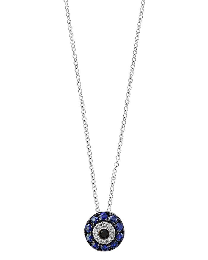 Bloomingdale's Blue Sapphire & Diamond Evil Eye Pendant Necklace In 14k White Gold, 18 - 100% Exclusive In Blue/white