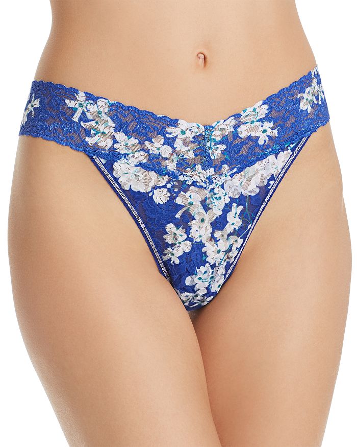 Hanky Panky Original-rise Printed Lace Thong In Bluebelle