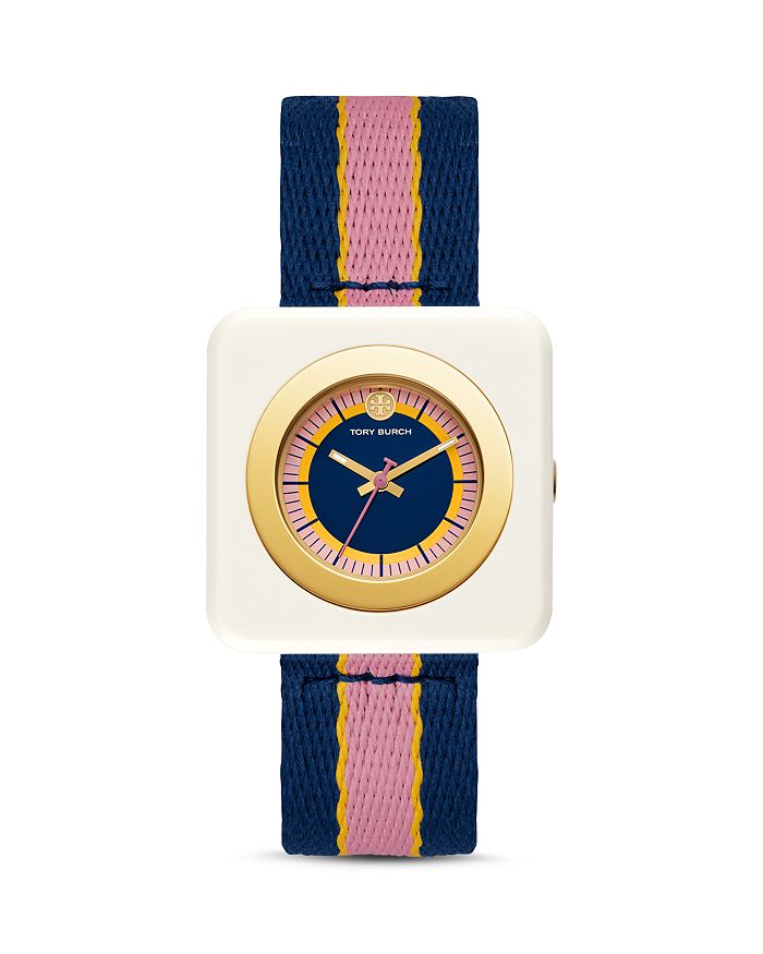 Tory Burch Izzie 36mm Square White Watch W/ Striped  display picture 2