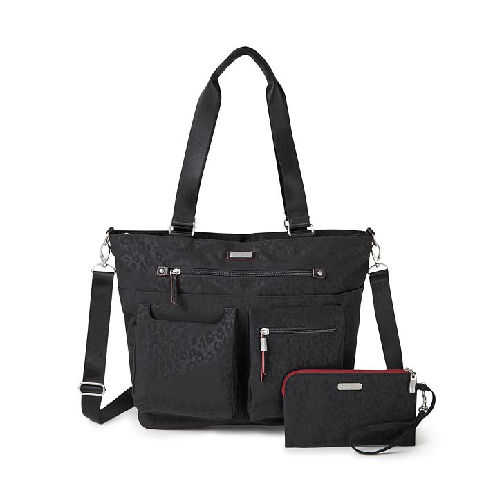 Baggallini Classic Any Day Tote With Rfid Phone Wristlet In Black Cheetah