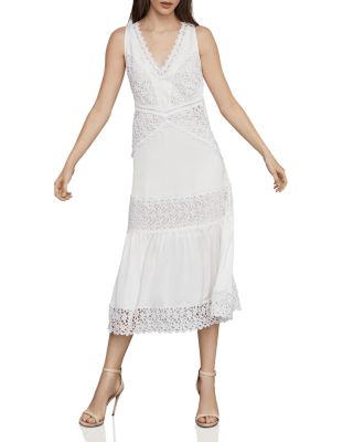 BCBGMAXAZRIA Lace-Trim Satin Midi Dress | Bloomingdale's