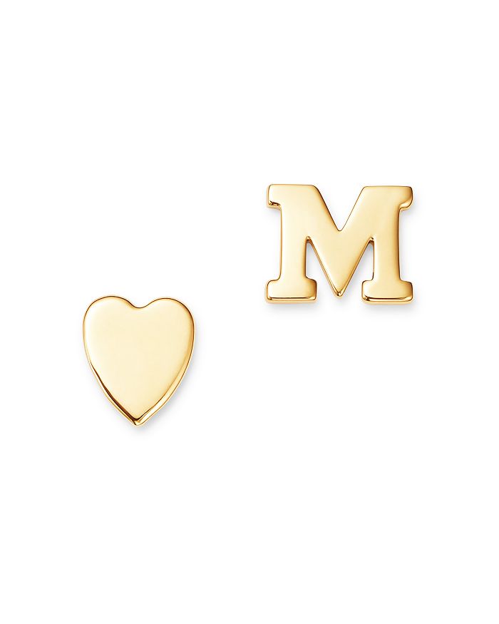 Zoe Lev 14k Yellow Gold Heart & Initial Stud Earrings In M/gold