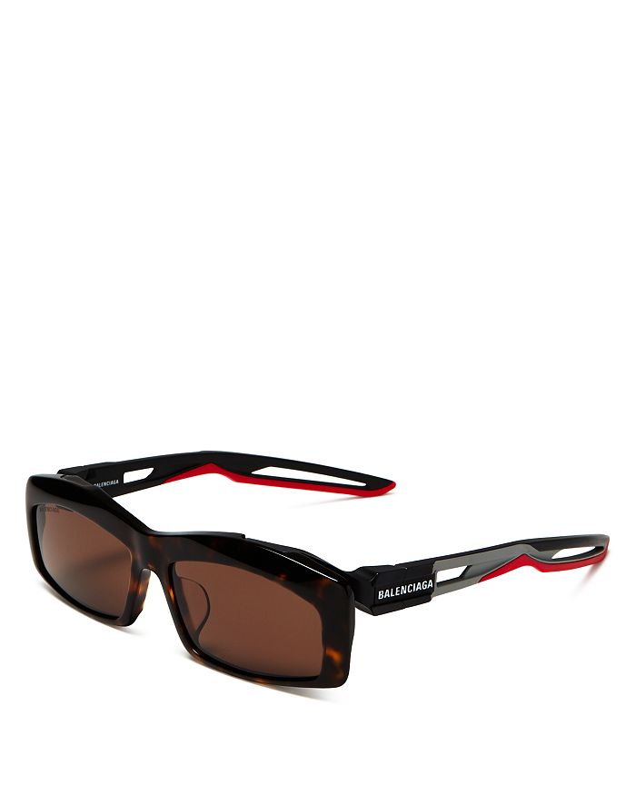 Balenciaga Unisex Square Sunglasses, 59mm In Shiny Dark Havana Red/brown