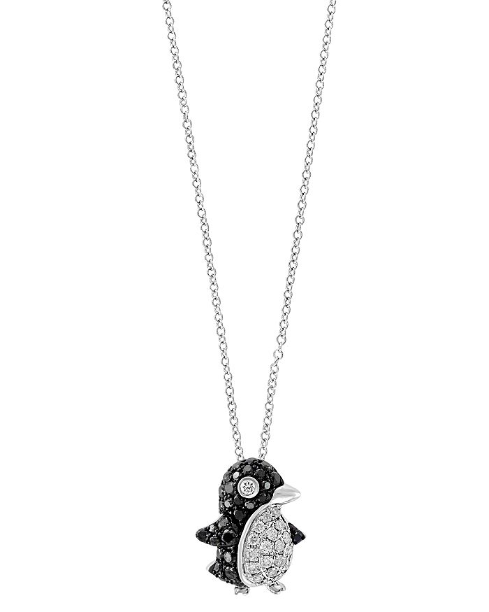 Bloomingdale's - Black & White Diamond Penguin Pendant Necklace in 14K White Gold - 100% Exclusive