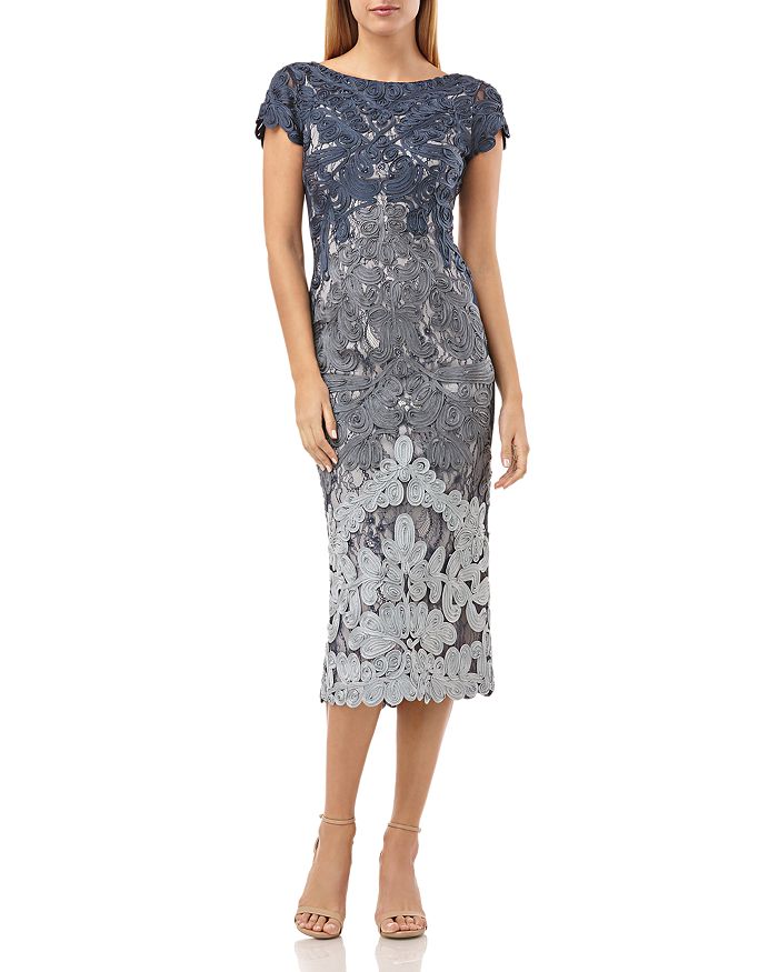 Js Collections Embroidered Ribbon Dress In Navy Cloud