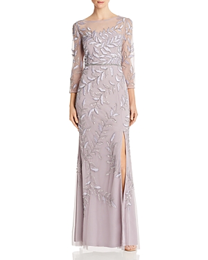 Adrianna Papell Embellished Illusion Gown In Lilac Grey