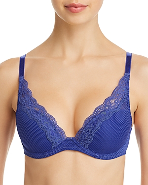 Passionata By Chantelle Brooklyn Plunge Lace T-shirt Bra In Blue Klein