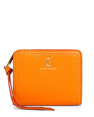 Marc Jacobs Mini Compact Leather Wallet In Kumquat/gold