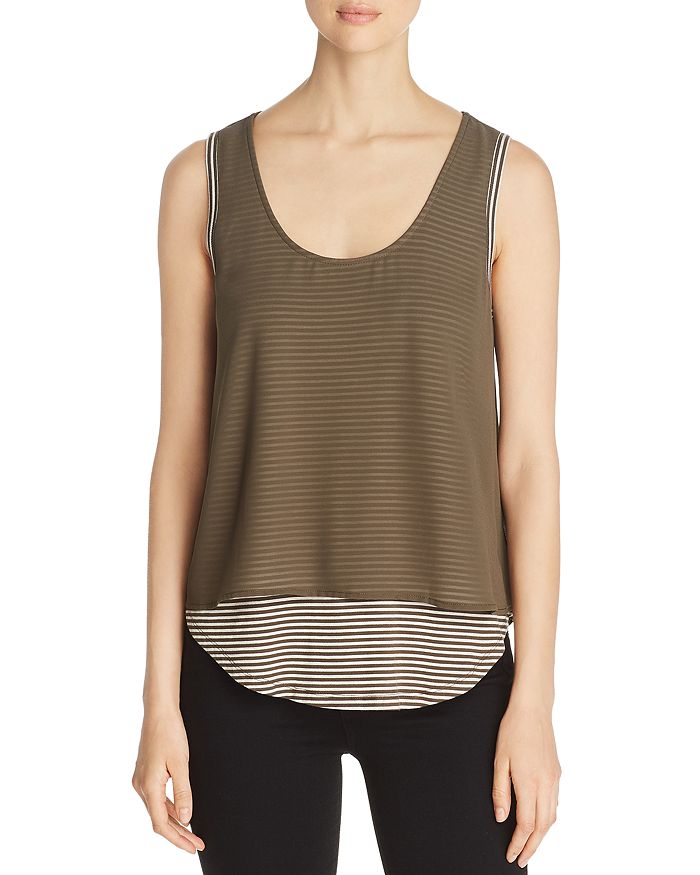 B Collection By Bobeau Sydney Layered Tank In Olive Stripe