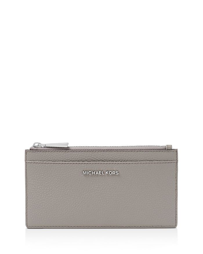 Michael Michael Kors Money Pieces Large Slim Leather Card Case In Pearl Gray/silver
