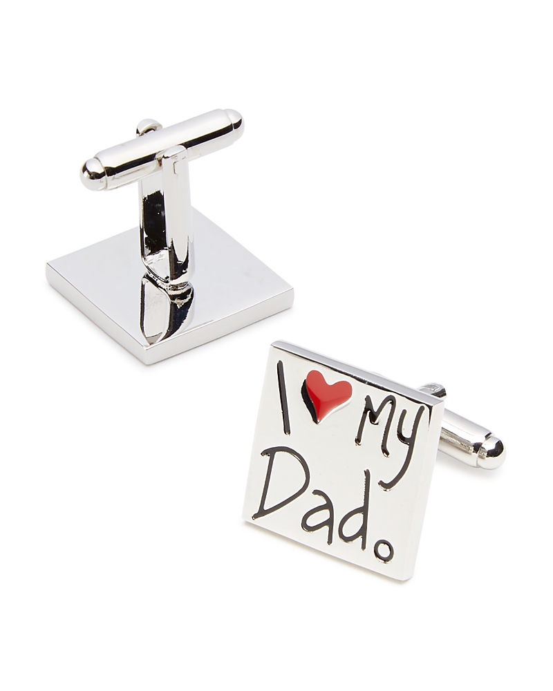 Link Up I Heart My Dad Cufflinks With Red Enamel Accent In Silver