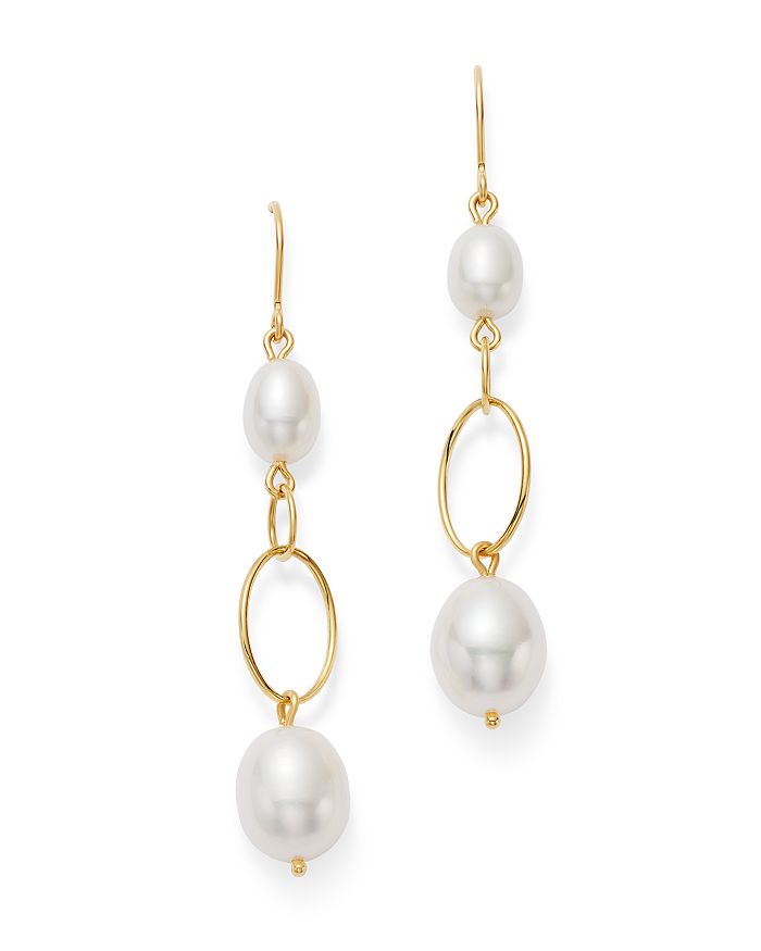 Bloomingdale's Cultured Freshwater Pearl Oval Link Drop Earrings In 14k Yellow Gold - 100% Exclusive In White/gold