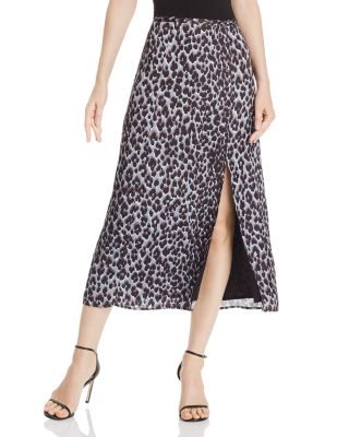 PAIGE Women's Delfina Leopard Print Midi Skirt With Front Slit
