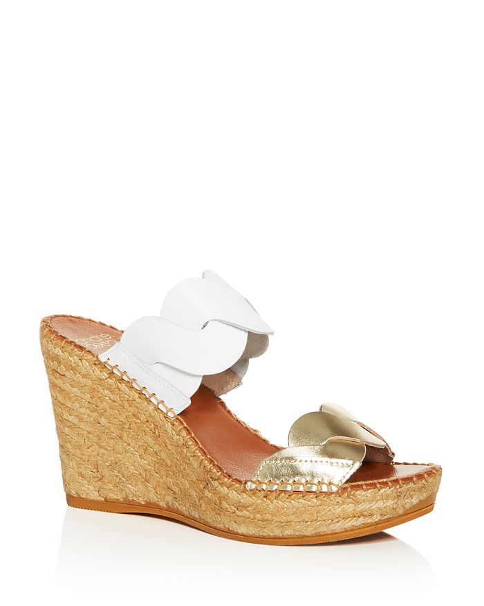 Andre Assous Women's Rumy Platform Wedge Espadrille Side Sandals In Platino/white