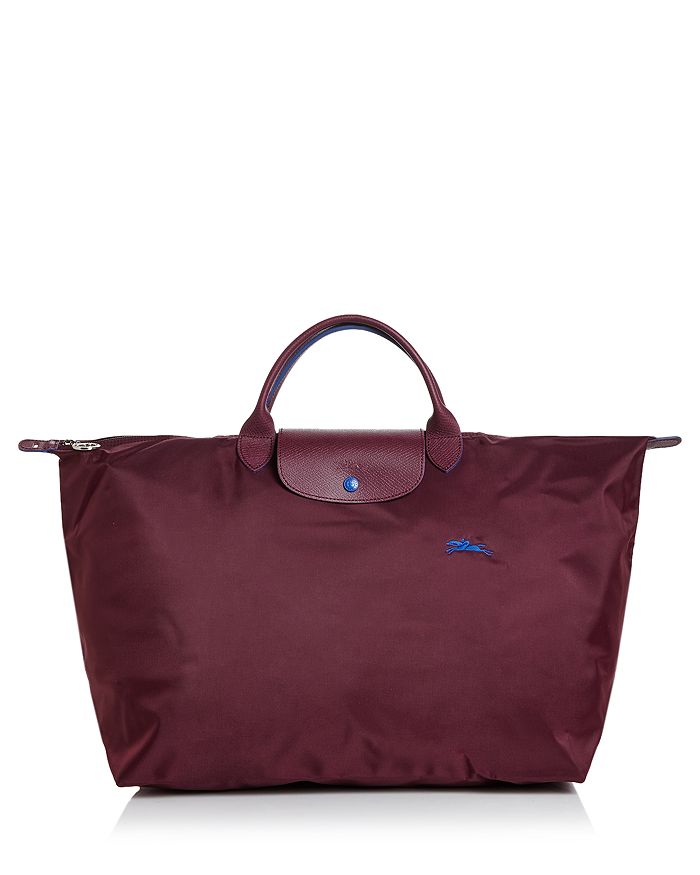 Longchamp Le Pliage Club Large Nylon Travel Bag In Plum/silver