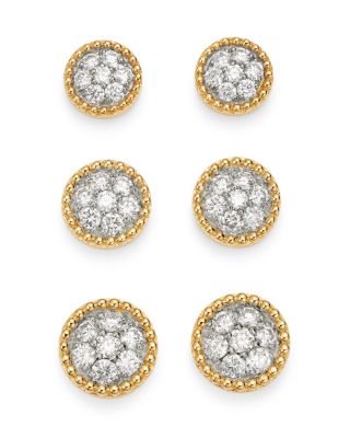 Cluster Diamond Milgrain Stud Earrings in 14K Yellow Gold, 0.60 tcw 