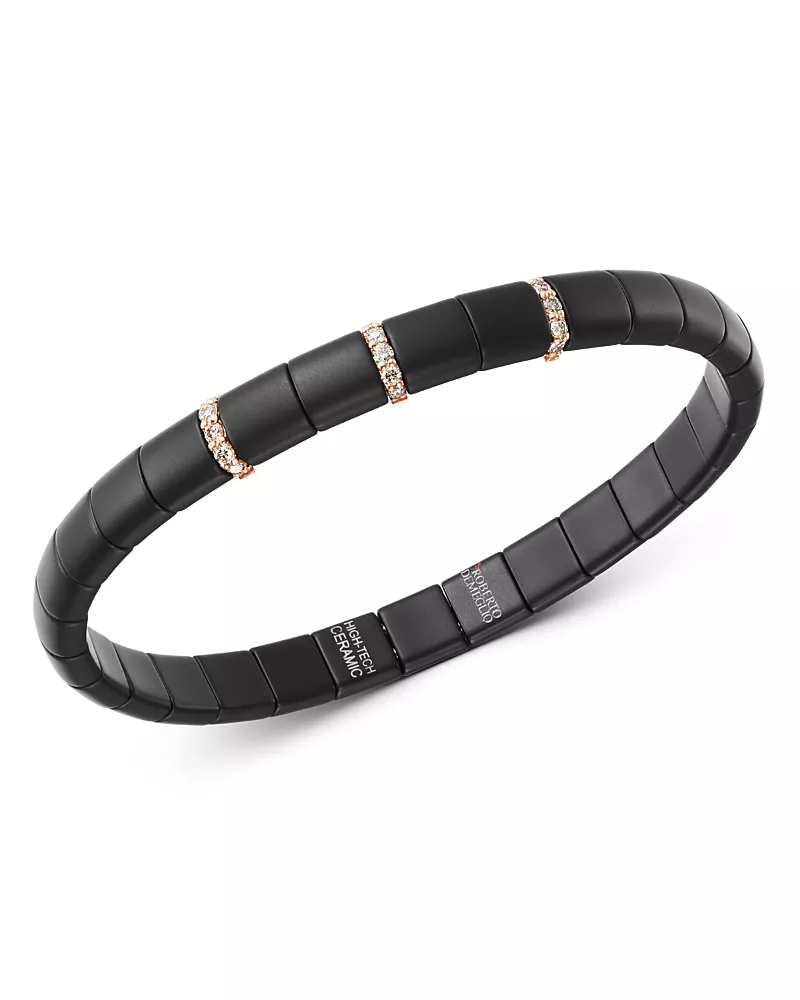 Roberto Demeglio 18K Rose Gold & Matte Black Ceramic Pura Champagne Diamond Stretch Bracelet