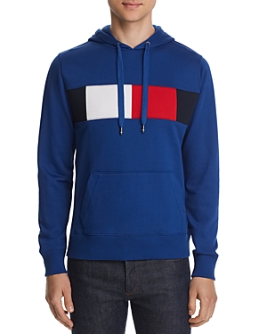 Tommy Hilfiger Flag-stripe Graphic Hooded Sweatshirt In Blue Quartz
